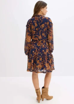 bonprix Bekleidung·Pullover & Strickjacken|Kleider^Tunika-Kleid aus softem Mesh dunkelblau floral