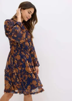 bonprix Bekleidung·Pullover & Strickjacken|Kleider^Tunika-Kleid aus softem Mesh dunkelblau floral