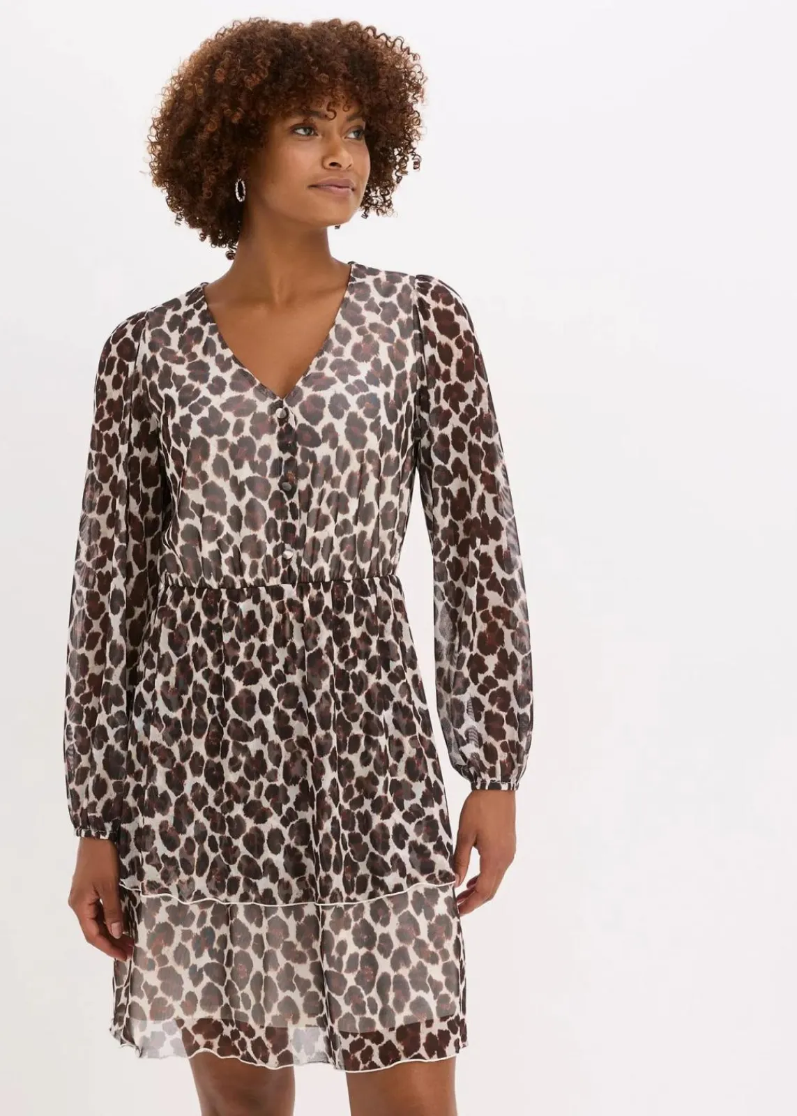 bonprix Bekleidung·Pullover & Strickjacken|Kleider^Tunika-Kleid aus softem Mesh braun leo bedruckt