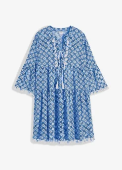 bonprix Bekleidung·Pullover & Strickjacken|Kleider^Tunika-Kleid aus softer Viskose blau / wollweiß bedruckt