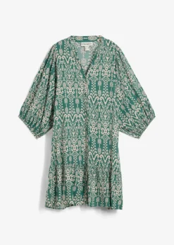 bonprix Bekleidung·Pullover & Strickjacken|Kleider^Tunika-Kleid aus softer Viskose graugrün/kreidebeige bedruckt