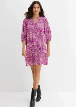 bonprix Kleider|Bekleidung·Pullover & Strickjacken^Tunika-Kleid aus softer Viskose veilchenlila/kreidebeige bedruckt