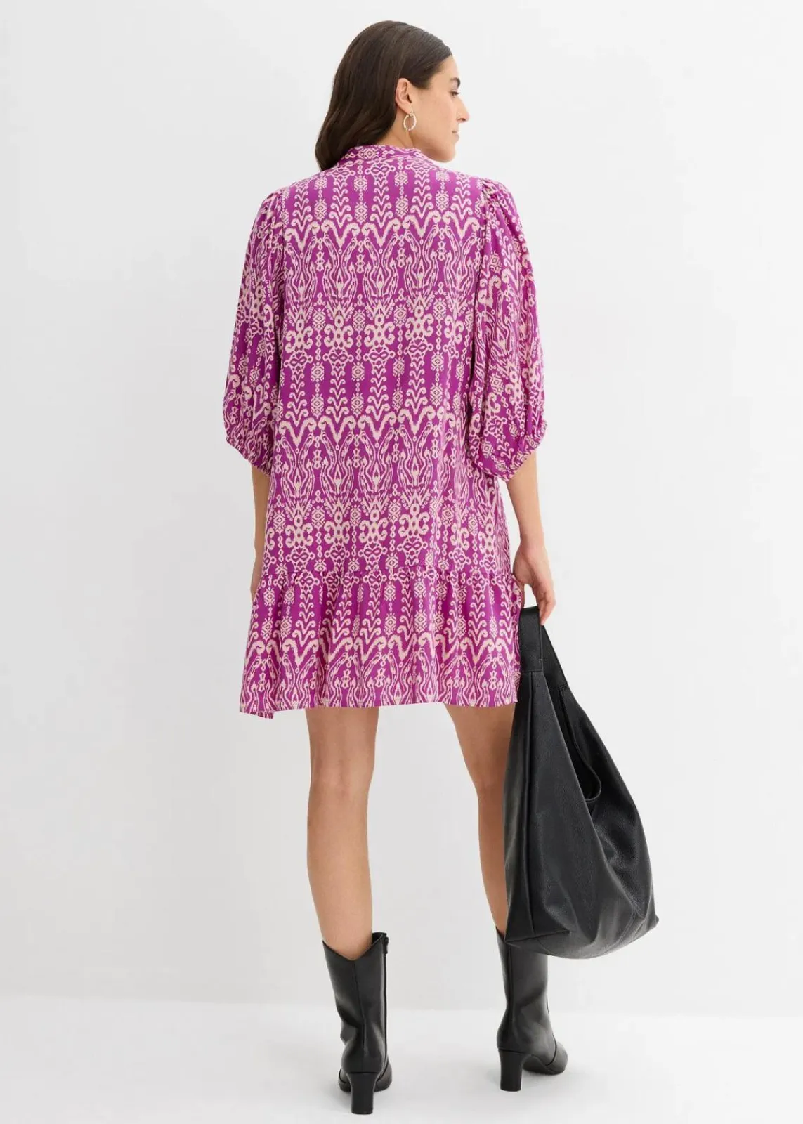 bonprix Kleider|Bekleidung·Pullover & Strickjacken^Tunika-Kleid aus softer Viskose veilchenlila/kreidebeige bedruckt
