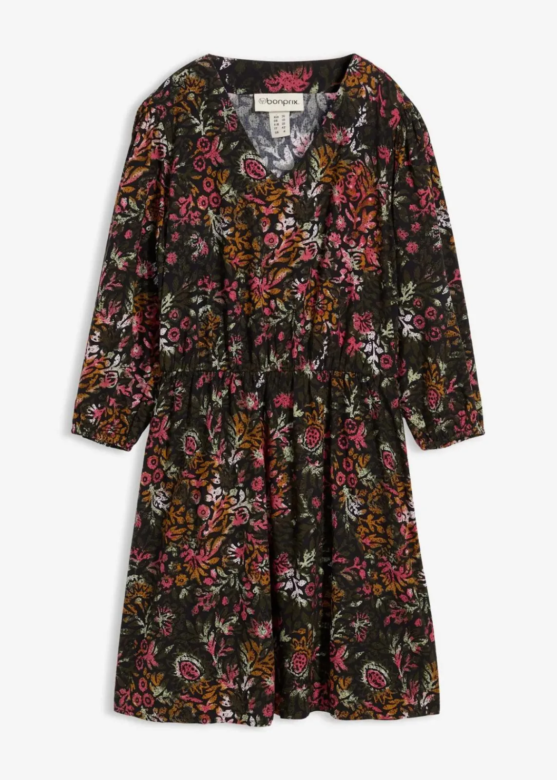bonprix Bekleidung·Pullover & Strickjacken|Kleider^Tunika-Kleid aus softer Viskose schwarz/tiefoliv/rehbraun/rauchhimbeere/hellorchidee/softgrün bedruckt