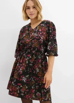 bonprix Bekleidung·Pullover & Strickjacken|Kleider^Tunika-Kleid aus softer Viskose schwarz/tiefoliv/rehbraun/rauchhimbeere/hellorchidee/softgrün bedruckt