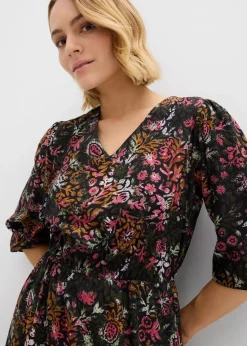 bonprix Bekleidung·Pullover & Strickjacken|Kleider^Tunika-Kleid aus softer Viskose schwarz/tiefoliv/rehbraun/rauchhimbeere/hellorchidee/softgrün bedruckt