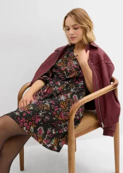 bonprix Bekleidung·Pullover & Strickjacken|Kleider^Tunika-Kleid aus softer Viskose schwarz/tiefoliv/rehbraun/rauchhimbeere/hellorchidee/softgrün bedruckt