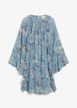 bonprix Kleider|Nachhaltigere Materialien^Tunika-Kleid aus strukturiertem Chiffon wellenblau/wollweiß bedruckt
