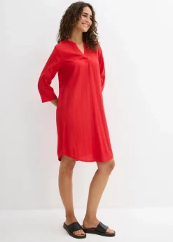 bonprix Bekleidung·Pullover & Strickjacken^Tunika-Kleid aus Viskose-Mix mit Struktur Effekt erdbeere