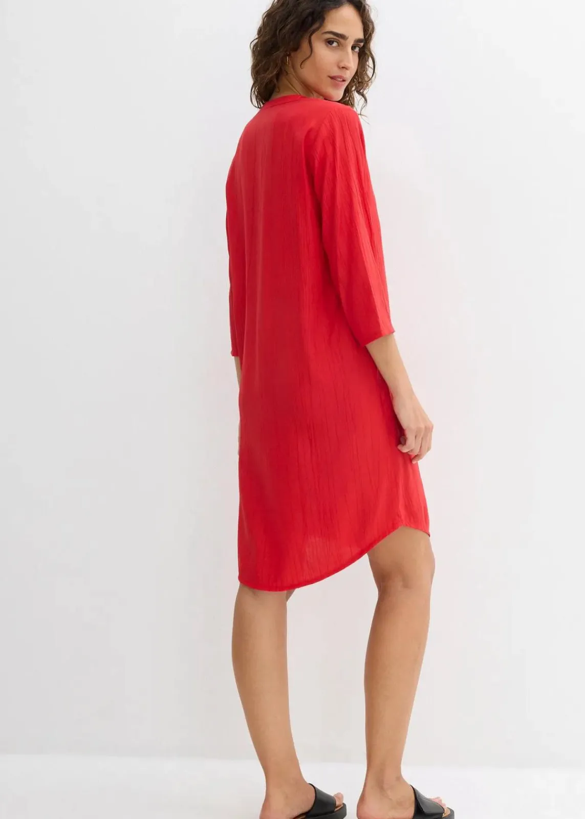 bonprix Bekleidung·Pullover & Strickjacken^Tunika-Kleid aus Viskose-Mix mit Struktur Effekt erdbeere