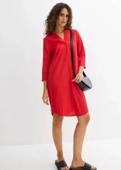 bonprix Bekleidung·Pullover & Strickjacken^Tunika-Kleid aus Viskose-Mix mit Struktur Effekt erdbeere