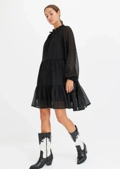 bonprix Bekleidung·Pullover & Strickjacken|Kleider^Tunika-Kleid mit Glitzereffekt schwarz