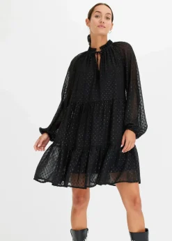 bonprix Bekleidung·Pullover & Strickjacken|Kleider^Tunika-Kleid mit Glitzereffekt schwarz