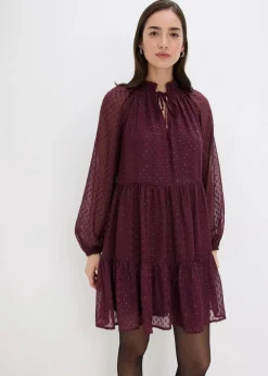 bonprix Kleider|Bekleidung·Pullover & Strickjacken^Tunika-Kleid mit Glitzereffekt weinrot