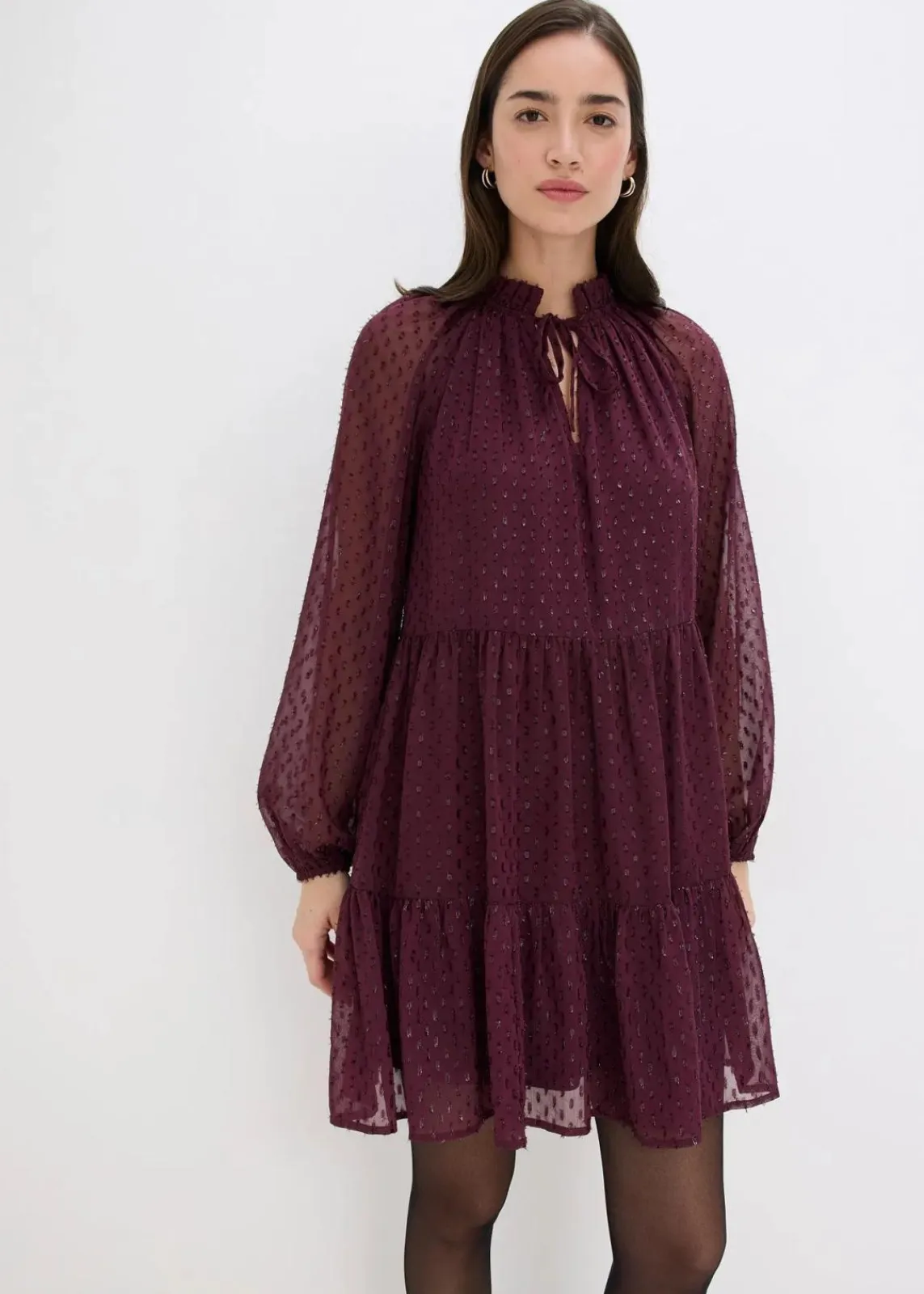 bonprix Kleider|Bekleidung·Pullover & Strickjacken^Tunika-Kleid mit Glitzereffekt weinrot