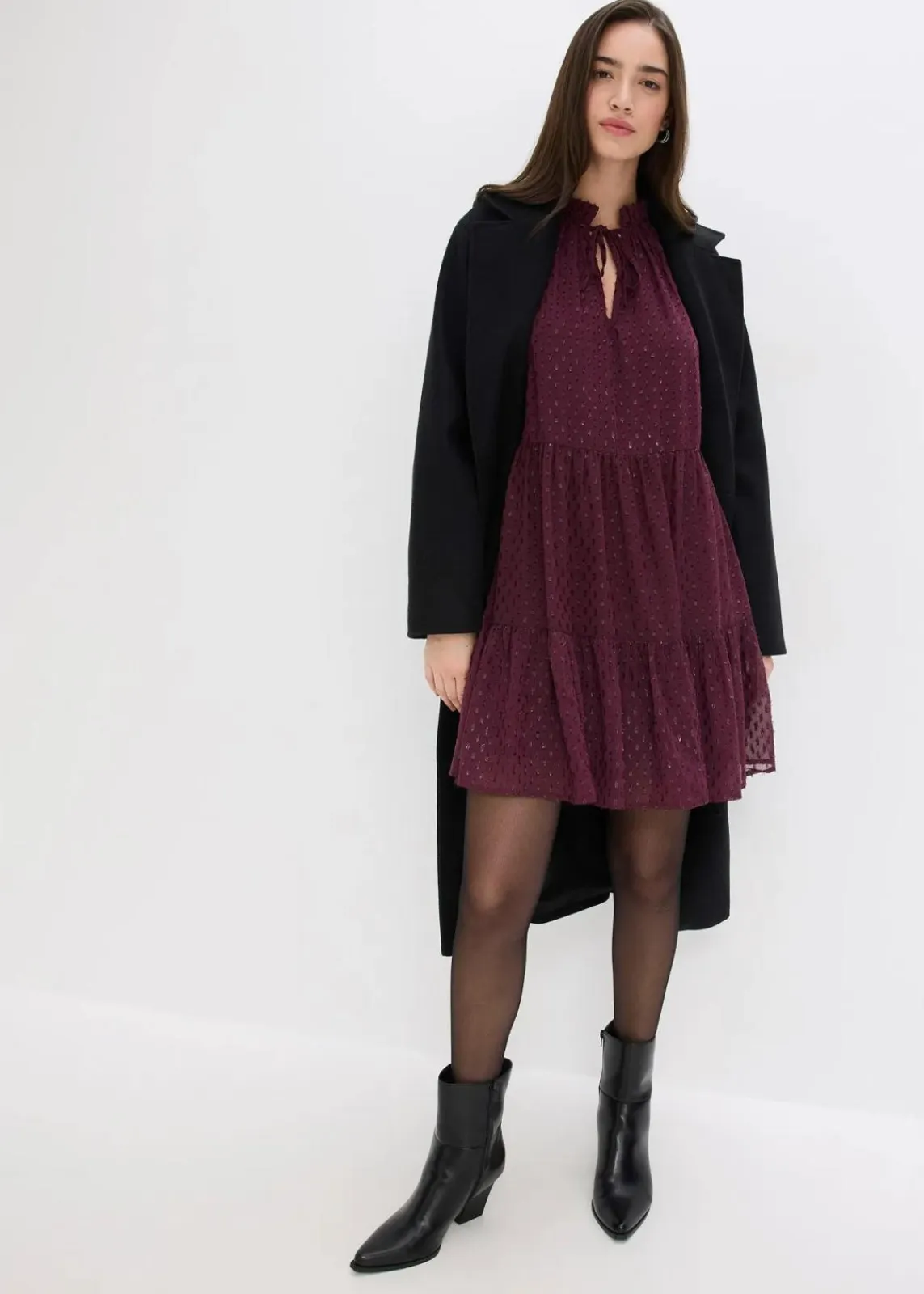 bonprix Kleider|Bekleidung·Pullover & Strickjacken^Tunika-Kleid mit Glitzereffekt weinrot