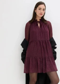 bonprix Kleider|Bekleidung·Pullover & Strickjacken^Tunika-Kleid mit Glitzereffekt weinrot