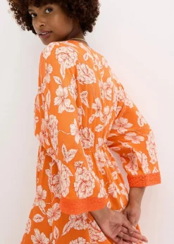 bonprix Bekleidung·Pullover & Strickjacken|Kleider^Tunika-Kleid mit Spitze aus strukturierter Viskose orange floral
