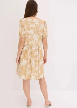 bonprix Bekleidung·Pullover & Strickjacken|Kleider^Tunika-Kleid mit Stickerei aus fließender Viskose beige