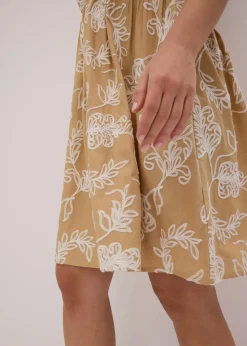 bonprix Bekleidung·Pullover & Strickjacken|Kleider^Tunika-Kleid mit Stickerei aus fließender Viskose beige