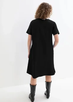 bonprix Kleider|Bekleidung·Pullover & Strickjacken^Tunika-Kleid mit Taschen aus Leinen-Baumwoll-Mix schwarz