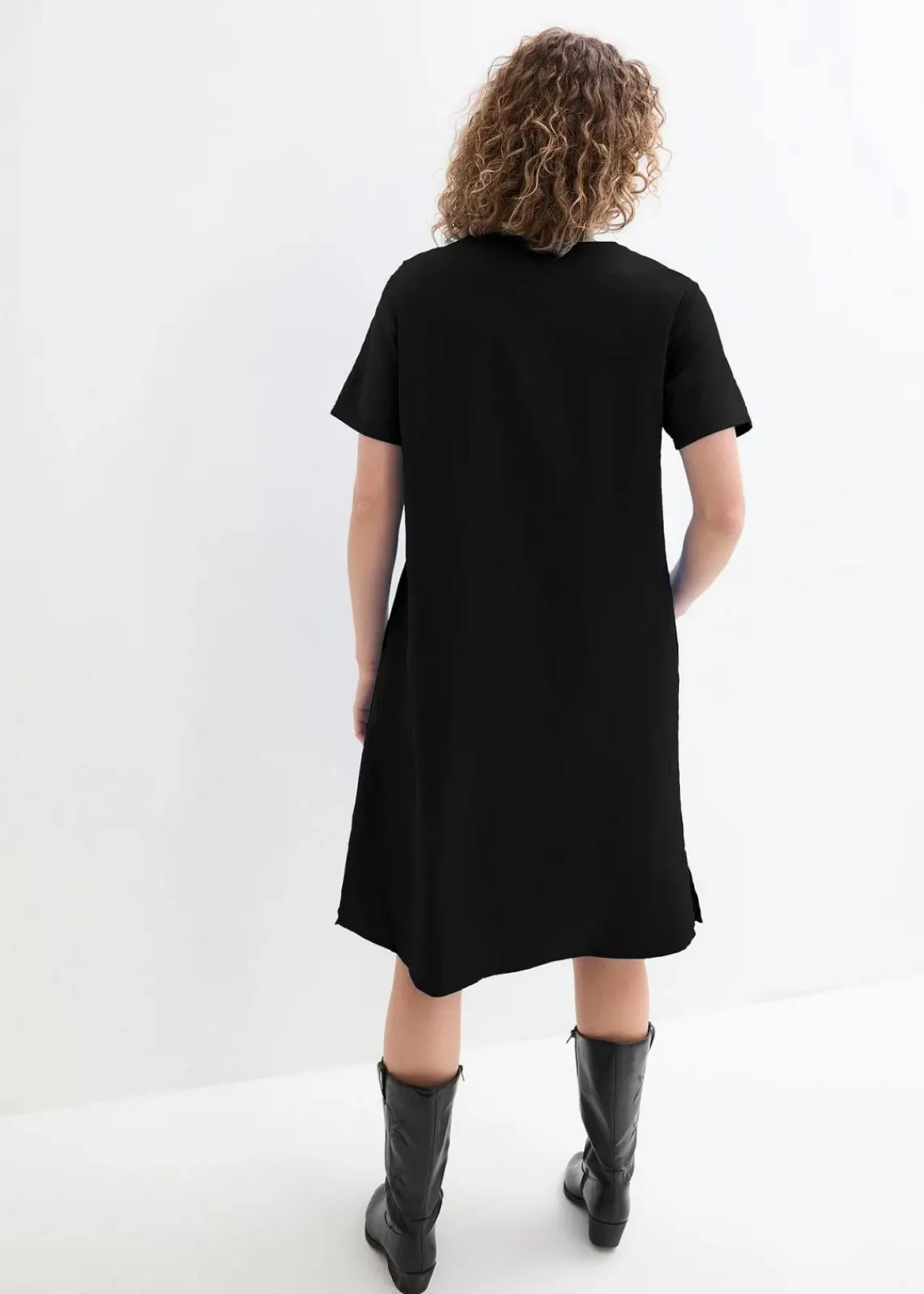 bonprix Kleider|Bekleidung·Pullover & Strickjacken^Tunika-Kleid mit Taschen aus Leinen-Baumwoll-Mix schwarz