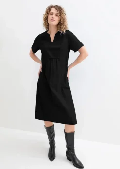 bonprix Kleider|Bekleidung·Pullover & Strickjacken^Tunika-Kleid mit Taschen aus Leinen-Baumwoll-Mix schwarz