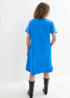 bonprix Bekleidung·Pullover & Strickjacken|Kleider^Tunika-Kleid mit Taschen aus Leinen-Baumwoll-Mix azurblau