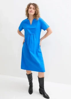 bonprix Bekleidung·Pullover & Strickjacken|Kleider^Tunika-Kleid mit Taschen aus Leinen-Baumwoll-Mix azurblau