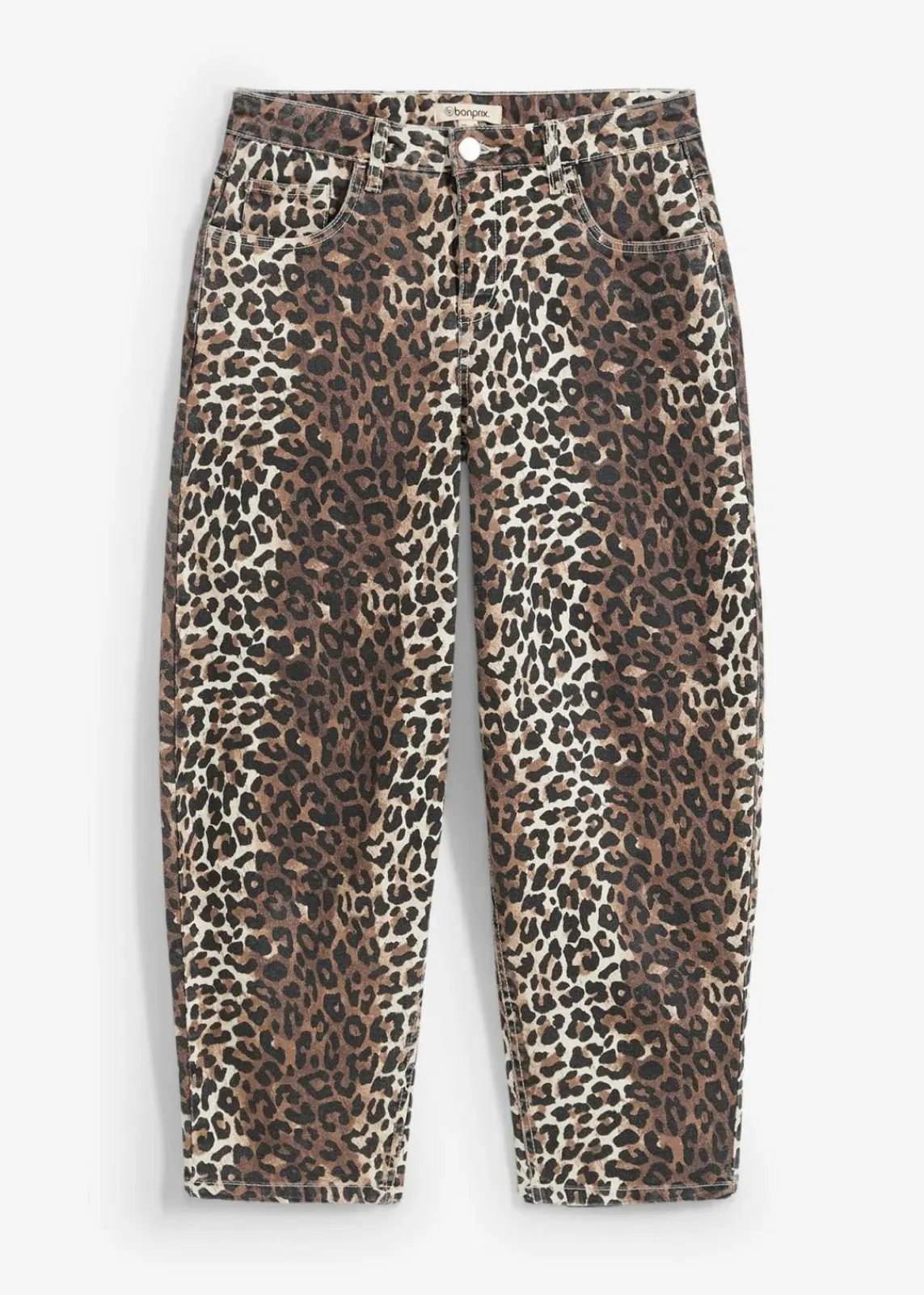 bonprix Bekleidung·Kleider|Hosen^Twillhose aus Baumwolle mit Stretch natur/schwarz/dunkelcognac leo bedruckt