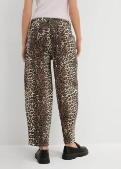 bonprix Bekleidung·Kleider|Hosen^Twillhose aus Baumwolle mit Stretch natur/schwarz/dunkelcognac leo bedruckt