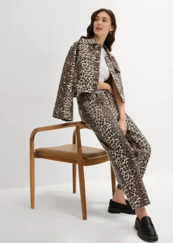 bonprix Bekleidung·Kleider|Hosen^Twillhose aus Baumwolle mit Stretch natur/schwarz/dunkelcognac leo bedruckt