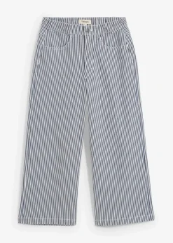 bonprix Bekleidung·Kleider|Hosen^Twillhose mit Bequembund dunkelblau/wollweiß gestreift