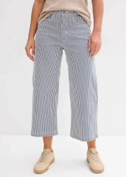 bonprix Bekleidung·Kleider|Hosen^Twillhose mit Bequembund dunkelblau/wollweiß gestreift