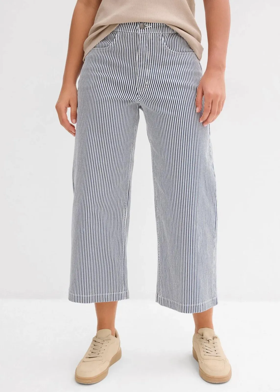 bonprix Bekleidung·Kleider|Hosen^Twillhose mit Bequembund dunkelblau/wollweiß gestreift