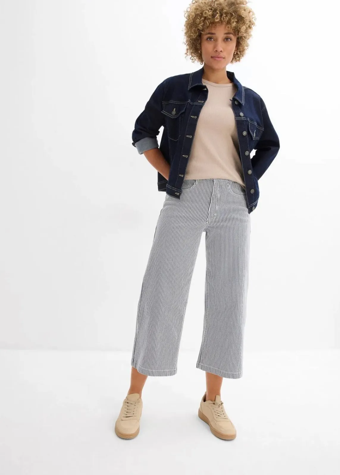 bonprix Bekleidung·Kleider|Hosen^Twillhose mit Bequembund dunkelblau/wollweiß gestreift
