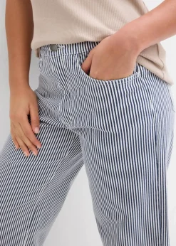 bonprix Bekleidung·Kleider|Hosen^Twillhose mit Bequembund dunkelblau/wollweiß gestreift