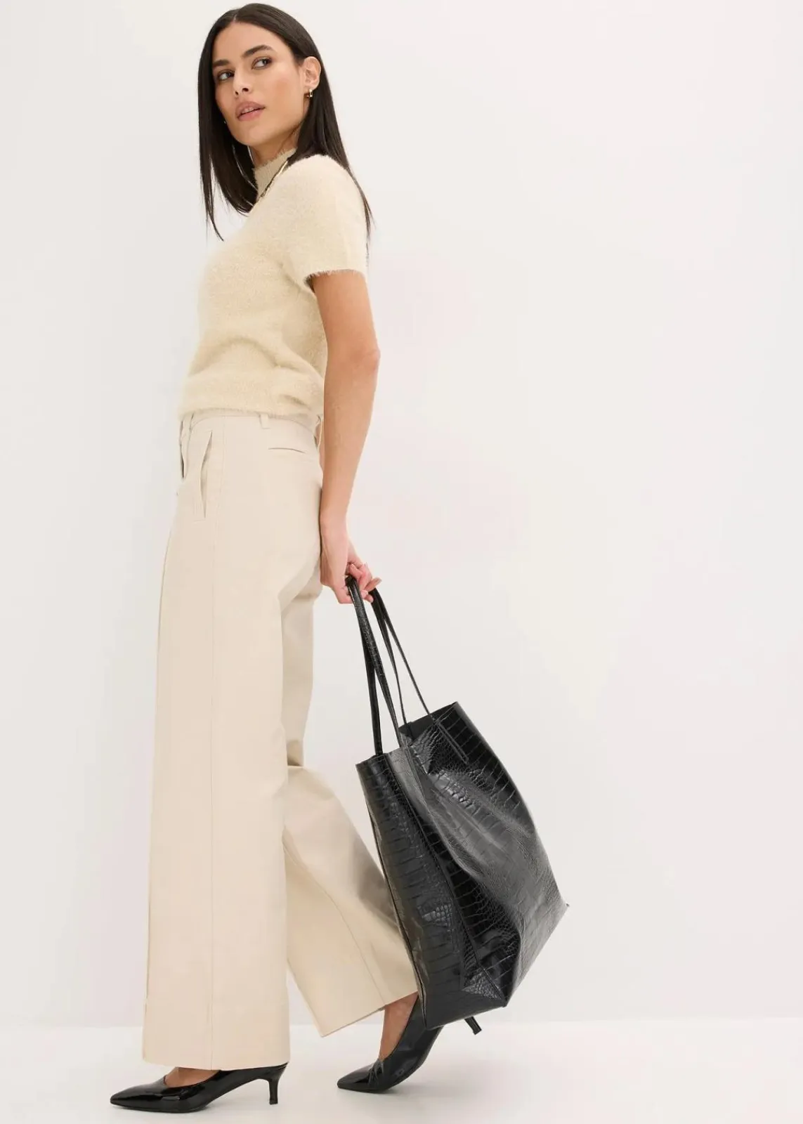 bonprix Bekleidung·Kleider|Hosen^Twillhose mit Biese und Leistentasche kieselbeige