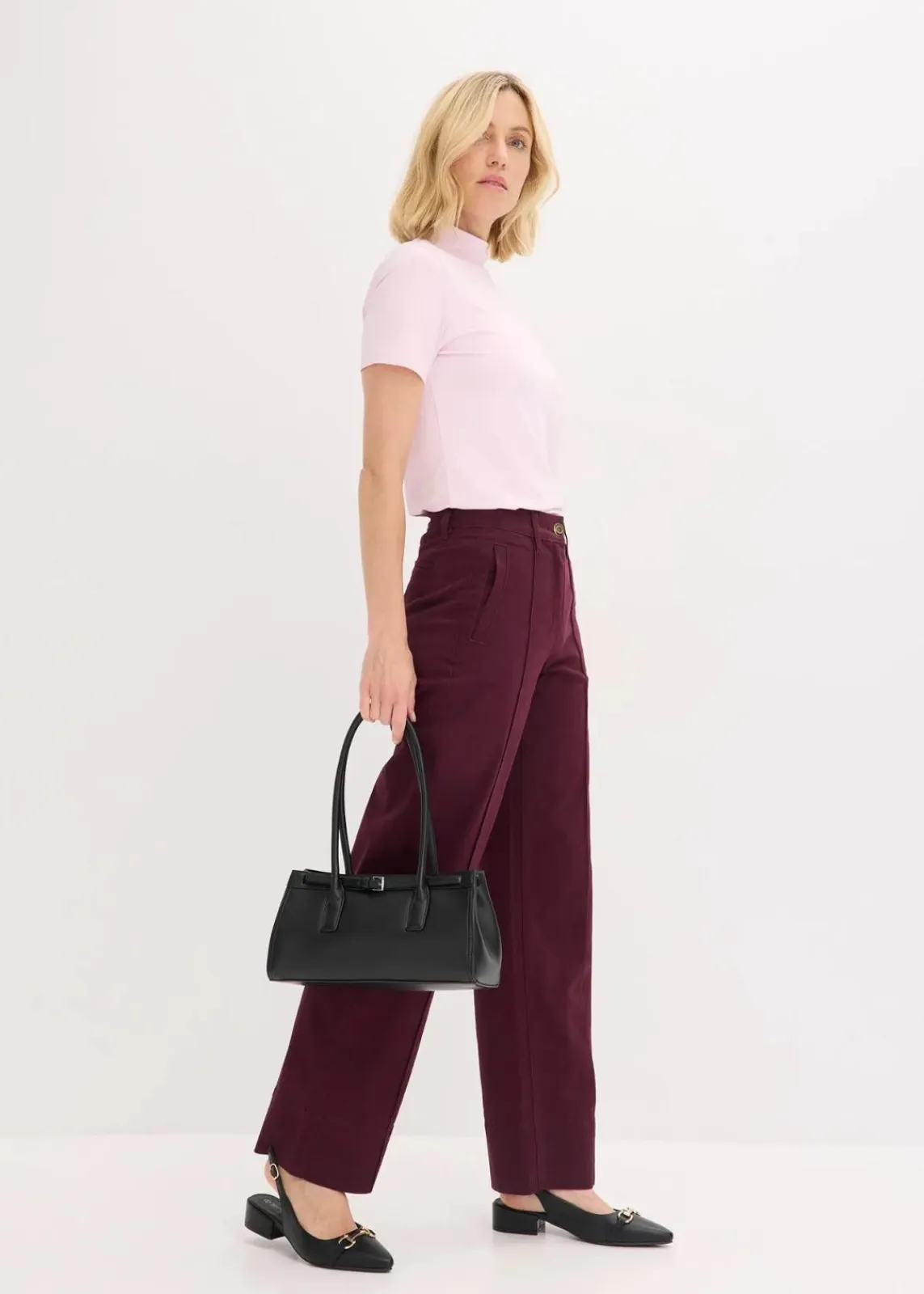 bonprix Hosen|Bekleidung·Kleider^Twillhose mit Biese und Leistentasche weinrot