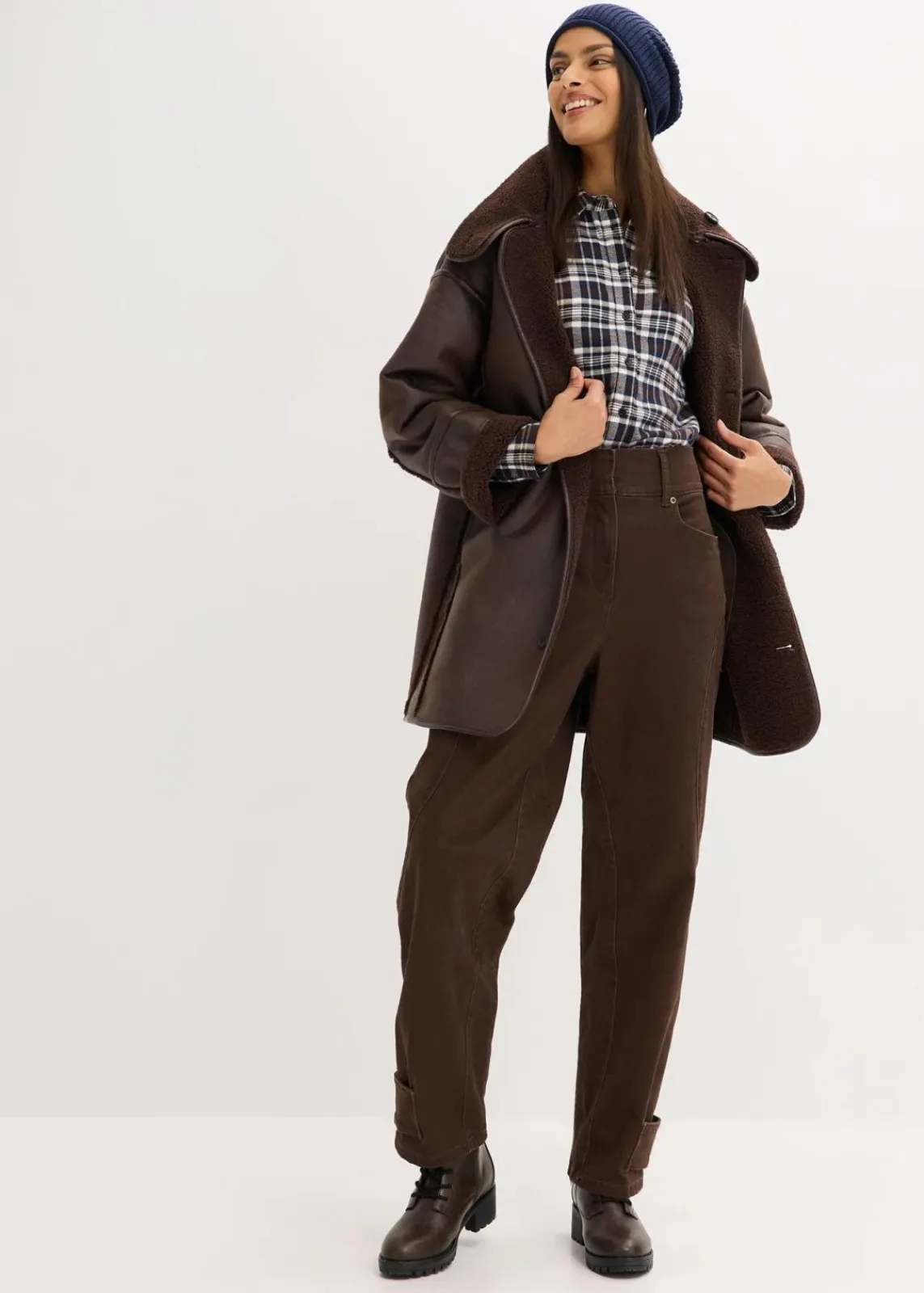 bonprix Hosen|Bekleidung·Kleider^Twillhose mit hohem Bund dunkelbraun washed