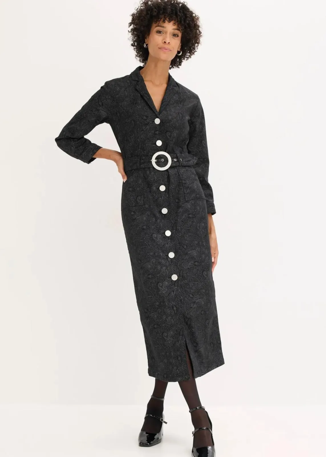 bonprix Kleider|Bekleidung·Pullover & Strickjacken^Twillkleid mit Gürtel (2-tlg.-Set) schwarz/rauchgrau paisley