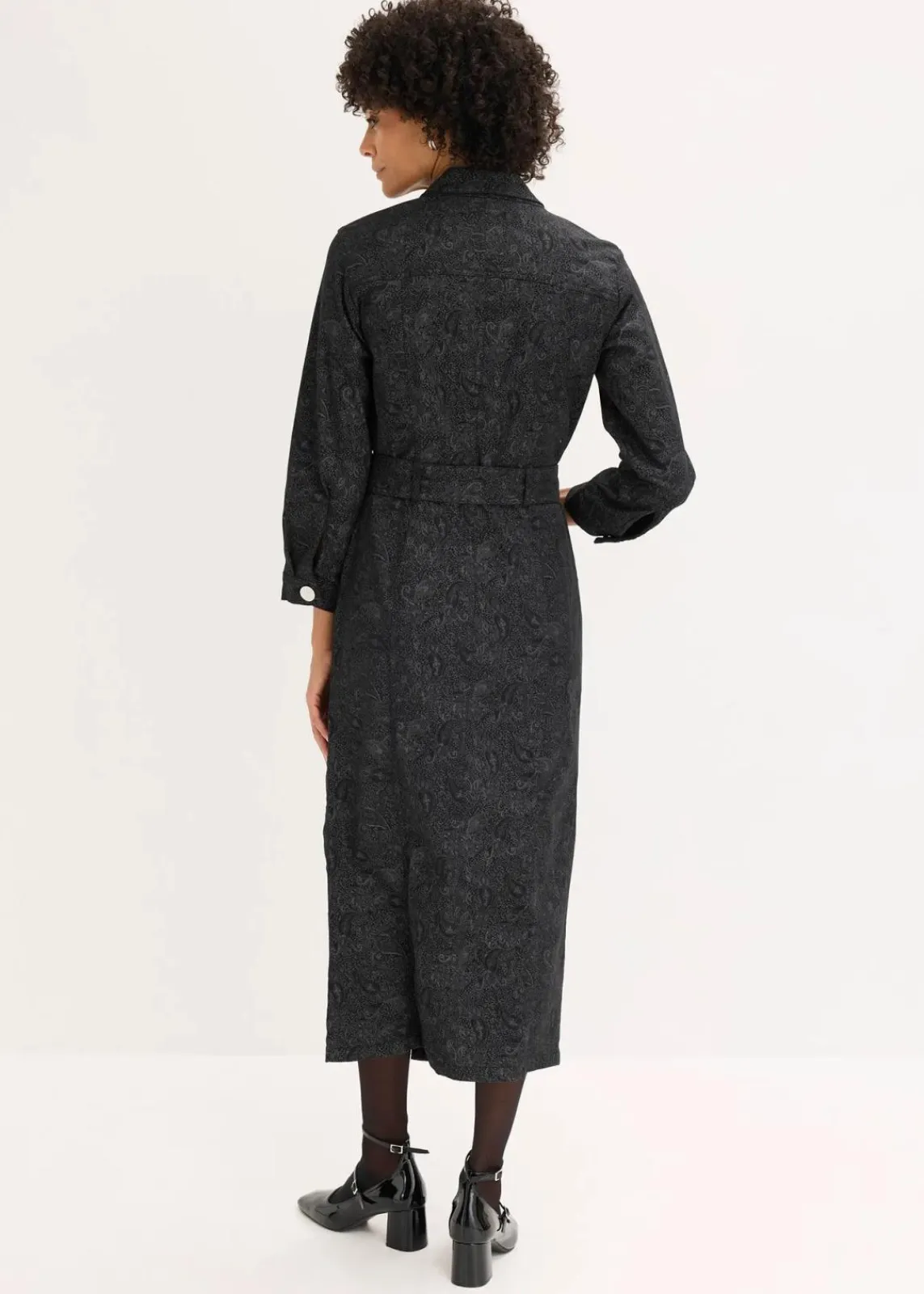 bonprix Kleider|Bekleidung·Pullover & Strickjacken^Twillkleid mit Gürtel (2-tlg.-Set) schwarz/rauchgrau paisley