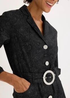 bonprix Kleider|Bekleidung·Pullover & Strickjacken^Twillkleid mit Gürtel (2-tlg.-Set) schwarz/rauchgrau paisley