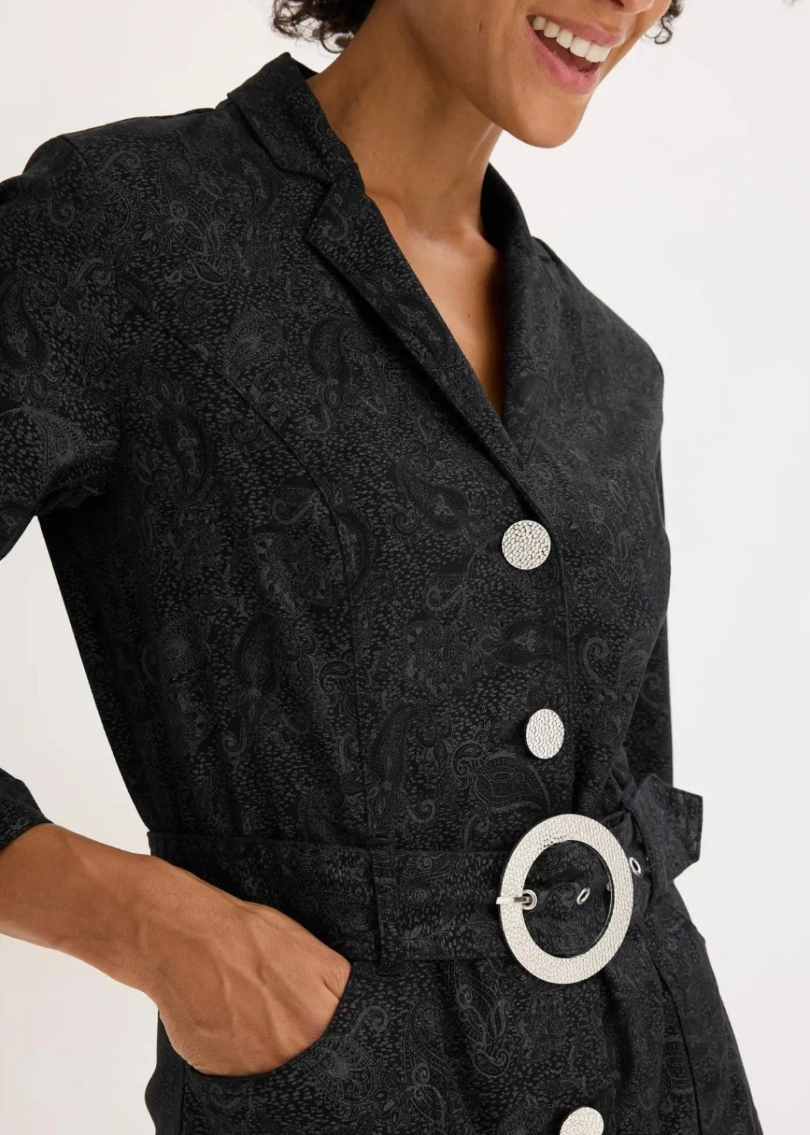 bonprix Kleider|Bekleidung·Pullover & Strickjacken^Twillkleid mit Gürtel (2-tlg.-Set) schwarz/rauchgrau paisley