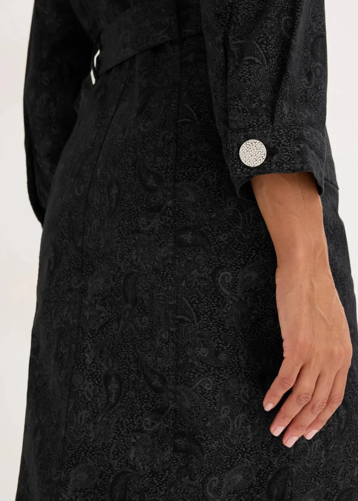 bonprix Kleider|Bekleidung·Pullover & Strickjacken^Twillkleid mit Gürtel (2-tlg.-Set) schwarz/rauchgrau paisley