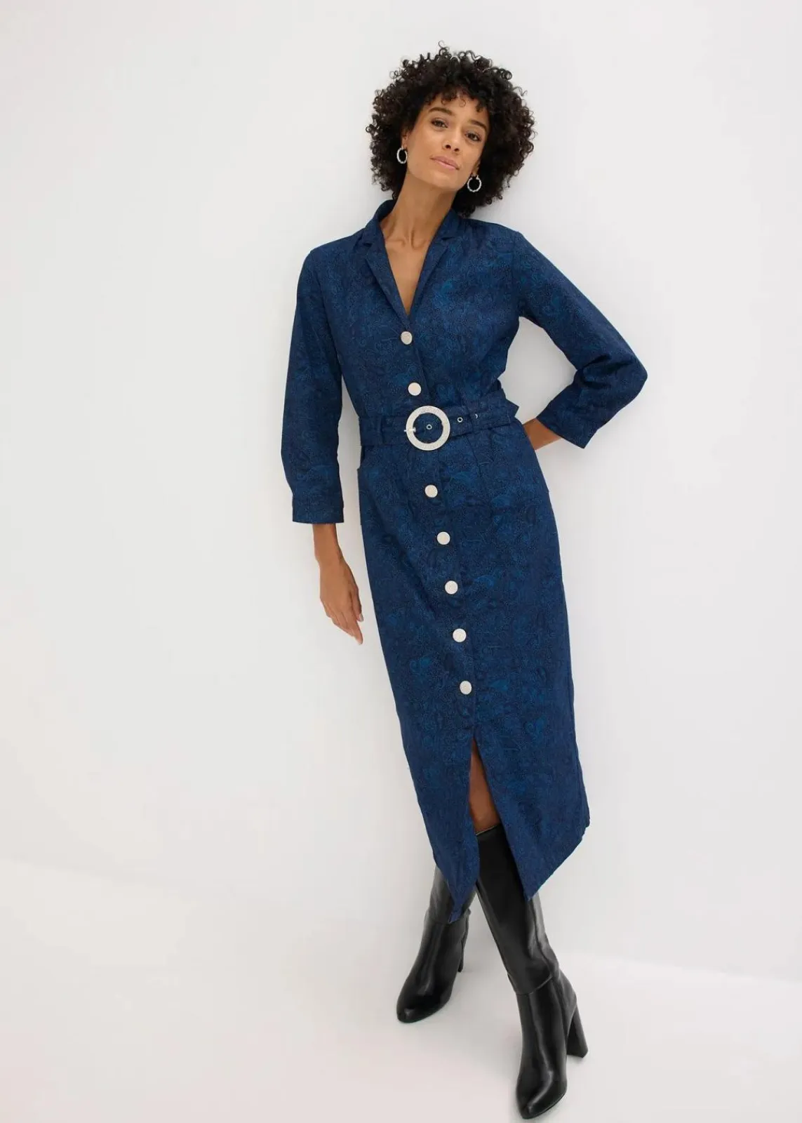 bonprix Bekleidung·Pullover & Strickjacken|Kleider^Twillkleid mit Gürtel (2-tlg.-Set) dunkelblau/hellindigo paisley