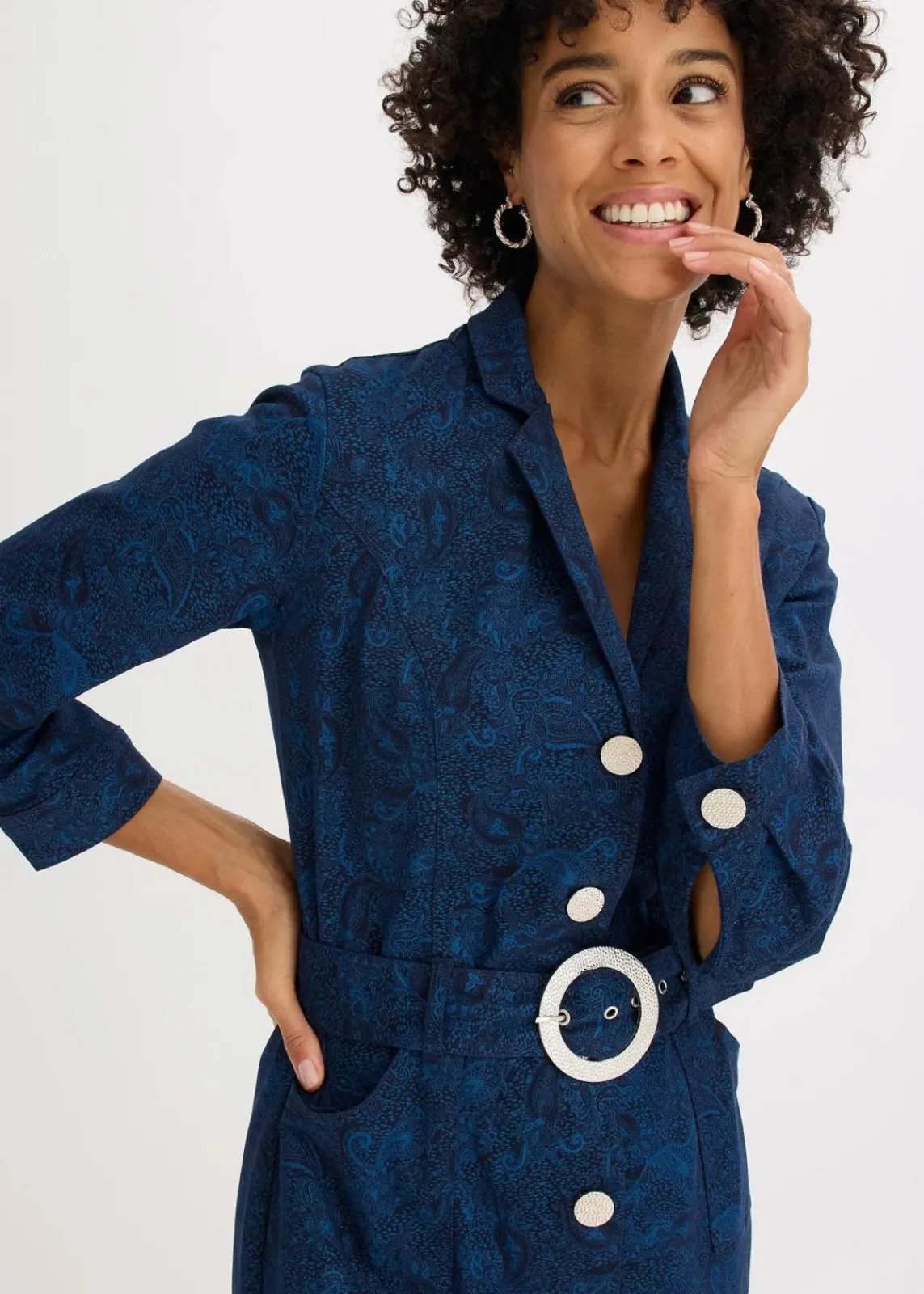 bonprix Bekleidung·Pullover & Strickjacken|Kleider^Twillkleid mit Gürtel (2-tlg.-Set) dunkelblau/hellindigo paisley