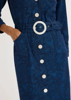 bonprix Bekleidung·Pullover & Strickjacken|Kleider^Twillkleid mit Gürtel (2-tlg.-Set) dunkelblau/hellindigo paisley