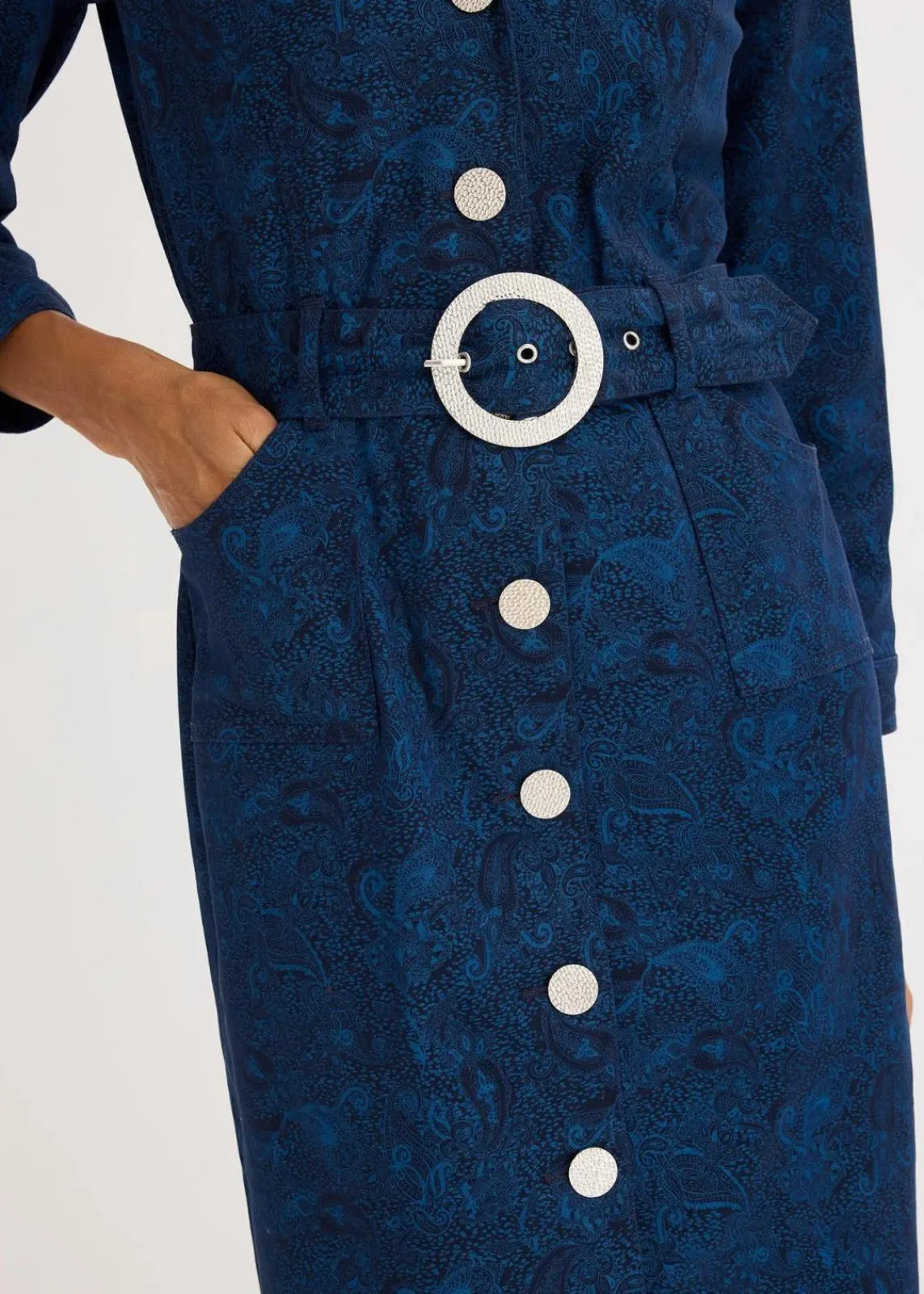 bonprix Bekleidung·Pullover & Strickjacken|Kleider^Twillkleid mit Gürtel (2-tlg.-Set) dunkelblau/hellindigo paisley