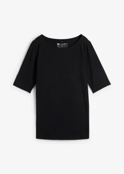 bonprix Bekleidung·Röcke|Nachhaltigere Materialien^U-Boot-Ausschnitt-Shirt schwarz